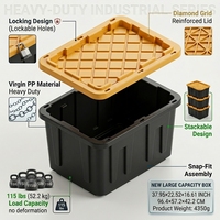 Conteneur en plastique 40 gallons 150L, boîtes de déménagement robustes verrouillables, conteneur en plastique noir avec couvercle verrouillable