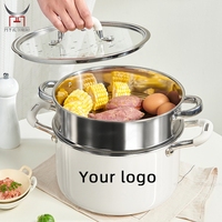 Casserole vapeur en acier inoxydable 304, double paroi, corps blanc enduit, couvercle en verre, casserole multifonctionnelle