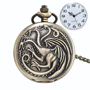 Кварцевые часы в винтажном стиле, большие размеры, римские карманные часы с тремя головками дракона - Product Image 2
