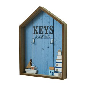 Porta Llaves de Estilo Mediterráneo, Organizador de Almacenamiento para Entrada, Montado en la Pared, con Forma de Casa de Madera Azul - Product Image 4