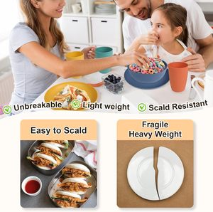 Services de table écologiques réutilisables en paille de blé, assiettes, tasses et bols incassables pour enfants, avec couleur personnalisable - Product Image 4