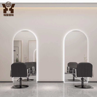 Miroir de Salon de Beauté Personnalisé avec Cadre en Verre, Miroir Simple Moderne pour Barbier avec Éclairage LED, Poste de Coiffure de Haute Qualité