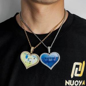 Cross-border medium size <b>love</b> <b>photo</b> pendant men's necklace trendy brand hip hop DIY creative <b>photo</b> <b>frame</b> zircon pendant - Product Image 3