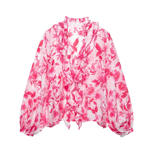 Camisa de Gasa Floral para Mujer MYST&ZA, Elegante, Dulce, Versátil, con Estampado Decorativo en Capas, Nueva para Primavera/Verano, Modelo 5029086 - Product Image 1