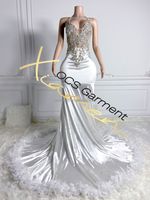 Robe de bal Ocstrade à épaules dénudées ornée de perles brillantes, robe longue pour femme, robe de mariée blanche à plumes, robe de haute couture à traîne
