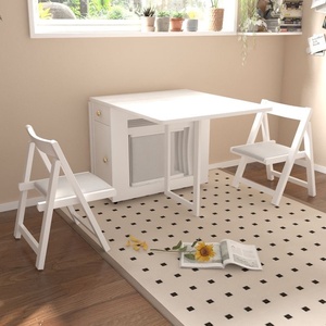 Nordic-Style <strong>Folding</strong> Dining <strong>Table</strong> for <strong>Small</strong> Homes: New 2026 Rectangular Extendable Solid Wood <strong>Folding</strong> <strong>Table</strong> with Storage Cabinet - Product Image 4