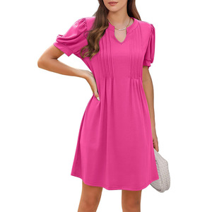 <span class=keywords><strong>Abiti</strong></span> estivi <span class=keywords><strong>da</strong></span> <span class=keywords><strong>donna</strong></span> nuovo abito Casual al ginocchio con scollo a V a mezza manica ampia plissettata - Product Image 5