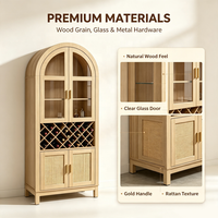 Buffet moderne en bois cintrée avec éclairage LED, porte vitrée, casier à vin et rangement pour cuisine et salle à manger