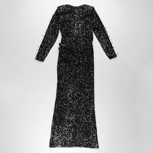 A5225 2024 nuovi arrivi <span class=keywords><strong>abito</strong></span> da donna con <span class=keywords><strong>paillettes</strong></span> <span class=keywords><strong>nero</strong></span> e collo a V Maxi abiti eleganti a spacco alto - Product Image 6