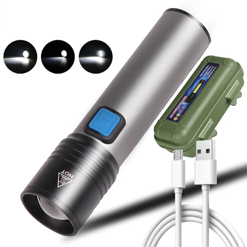 Zoomable XM-L T6 Power Bank Torch 3 Modes Switch Zoom Lens Built in Rechargeable Battery Camping Light LED Flashlight