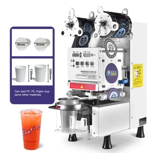 Fully Automatic Plastic Paper Cup Bubble Tea Water Cup Sealing Machine High Speed Sealer Plastic Boba Cup Sealing Machine
