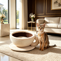 Arbre à chat moderne à motif uni, en forme de tasse à café, avec griffoir intégré en sisal et lit confortable, design pour une utilisation quatre saisons