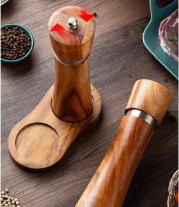 Acacia Solid Wood Manual <b>Pepper</b> Mill Salt <b>Grinder</b> Cylindrical Bamboo Base Set Custom Logo Black <b>Pepper</b> Powder Sea Salt Grinding - Product Image 5