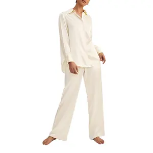 Debela Fashion Casual Satijnen Zijden Losse Slapende Nachtkleding Voor Dames Met Lange Mouwen Pyjama Nachtkleding Set