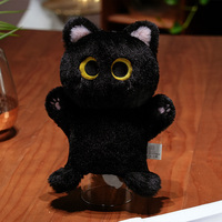 Boneka tangan kucing besar, mainan boneka tangan kucing hitam mata besar edukasi anak-anak, warna-warni lembut