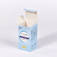 Boîte à fond auto-scellant verticale longue et plate, en carton bleu clair souple, pour capsules de soins de santé de marque japonaise