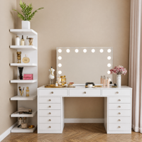 Coiffeuse avec un grand espace de rangement et un miroir à ampoules LED pour une table de maquillage spacieuse et confortable dans une chambre d'amis ou à la maison