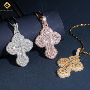 Iced Out Full Paved Cross Charm S925 Silver Hip Hop <b>Pendant</b> for Rappers VVS Moissanite Cross <b>Pendant</b> <b>Emerald</b> Cut Cross Jewelry - Product Image 2
