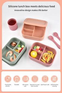 Boîte à bento haute capacité à 3 compartiments, étanche, sans BPA, en silicone de qualité alimentaire, pour conserver la fraîcheur, utilisable au micro-ondes et au lave-vaisselle - Product Image 2