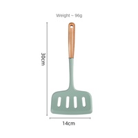 Grande spatule à fentes en silicone avec manche large en bois, ustensile de cuisine professionnel antiadhésif pour la friture