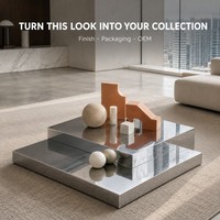 Table basse KINNO moderne en acier inoxydable, épaisseur 2 mm, finition sablée naturelle, grande table carrée 100x100x35 cm, table centrale de style luxueux