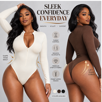 Vente en gros – Nouvelle collection Automne Hiver 2026 – Bodysuit sculptant pour femme à manches longues, demi-zip, col montant, contrôle du ventre, coupe ajustée, effet amincissant