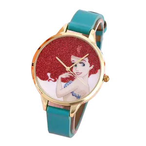 Brillante Dial cuero verde los niños relojes pulsera Simple de dibujos animados de niños regalo Relojes