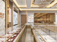 Aménagement intérieur de magasin de bijoux sur mesure, comptoir de présentation en verre avec cadre doré pour boutique de bijoux de luxe
