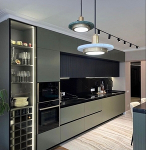 Conception de cuisine modulaire droite moderne avec finition mate, rangement intelligent, éclairage chaleureux et style d'intérieur contemporain - Product Image 1