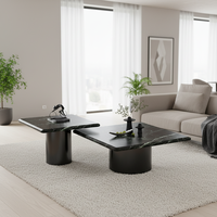 Table basse de salon ronde haut de gamme en acier inoxydable et marbre naturel, style minimaliste italien moderne, avec rangement