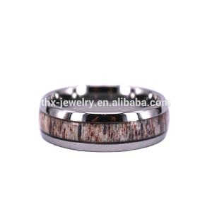8mm 돔 모양 컴포트 맞는 사슴 뿔 상감 텅스텐 반지 웨딩 밴드 - Product Image 3