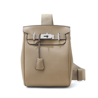 Sac de poitrine carré en cuir pleine fleur Togo, unisexe, grande capacité, sac bandoulière/sac banane, doublure en nylon, fermoirs