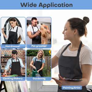 Tablier de cuisine noir uni avec logo personnalisé, pour barista, chef, nettoyage, salon, coiffure, <span class=keywords><strong>coiffeur</strong></span>, barbier, avec poches - Product Image 5