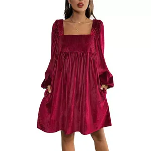 <span class=keywords><strong>Abito</strong></span> da Festa in <span class=keywords><strong>Velluto</strong></span> per Donne, Vestibilità Ampia, Manica Corta, Collo Tondo, Disponibile in <span class=keywords><strong>Bordeaux</strong></span>, Verde Scuro e Marrone, Vendita all'Ingrosso con MOQ Basso - Product Image 5