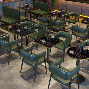 Juego de Mesa y Sofá para Restaurante, Precio de Fábrica, en Oferta, Cuero PU Resistente al Desgaste, Negro y Dorado, para Restaurante Occidental, Salón, Pub - Product Image 4