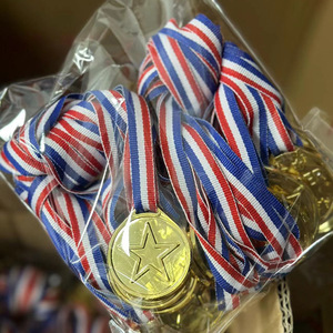 Gold Plated Plastic Medals With Red White Blue Ribbons For Kids Sports Events And School Awards - Product Image 3