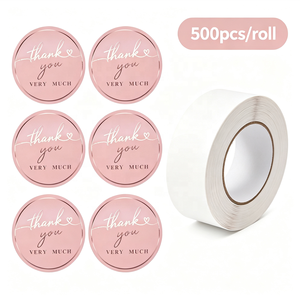 Autocollants adhésifs 500 feuilles par rouleau, papier kraft rose imperméable, cercle, étiquette de scellage pour enveloppes de mariage - Product Image 1