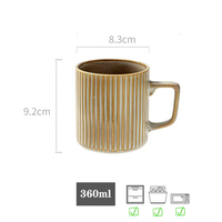 Tasse en céramique rétro de style japonais de 360ml/12oz gaufrage vertical à rayures gaufrage usage quotidien pour le café lait pour la consommation quotidienne