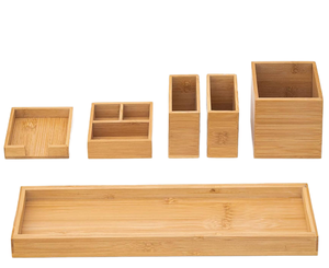 Ensemble de 6 boîtes de rangement pour aliments en bambou sculpté rectangulaires, très vendues, de haute qualité, style américain, multifonctionnelles - Product Image 1