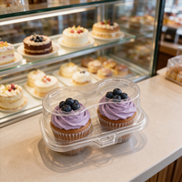 Scatola Trasparente per Pasticcini e Muffin con Vari Scomparti in PET Riciclato di Alta Qualità con Chiusura Sicura per Confezionamento