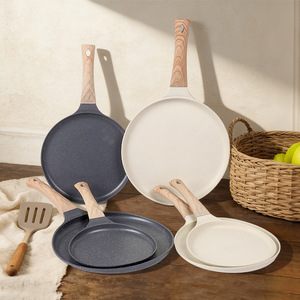Non Stick Frying Pan Set With Wooden Handle For Pizza Pancake Cooking Kitchen Use - Product Image 1