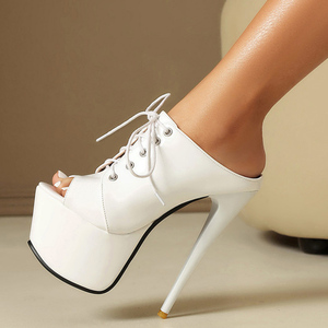 Sandales à talons hauts extrêmes et plateforme épaisse pour femme, grande taille 47, sexy, à bout ouvert, à lacets sur le devant, pour soirée et danse - Product Image 2