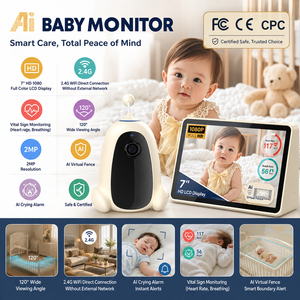 Moniteur bébé 7 pouces, moniteur bébé 2,4 GHz avec signaux vitaux par radar, écran HD et caméra intégrée, vision nocturne et détection des pleurs - Product Image 1