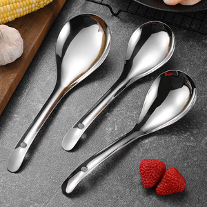 Cuillère à soupe en métal de qualité alimentaire 304 en acier inoxydable Cuillère à riz à long manche en argent pour buffet de restaurant - Product Image 1