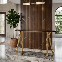 Table console de luxe, design sculptural, base en laiton massif, plateau en marbre naturel, table d'entrée pour villa, projet de manoir