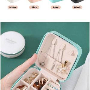 Small Square Travel Jewelry Box | Portable Pu Leather Travel <b>Earring</b> Necklace Ring Organizer Storage Box with Zipper 9.5*9.5*5cm - Product Image 3