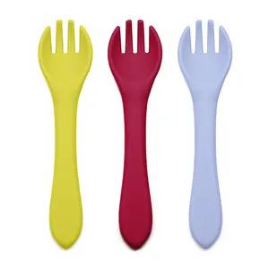 Food Grade Safety Bpa Free Silicone Baby Training Spoon Fort Set For Dinner Training Feeding