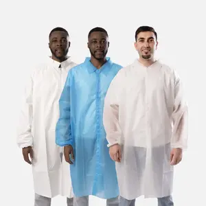 Laboratuvar, sağlık, temizlik odaları için çapraz kontaminasyona karşı tek kullanımlık beyaz laboratuvar önlüğü Unisex toptan Labcoats