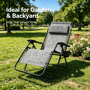 Silla de Exterior <span class=keywords><strong>Plegable</strong></span> Extra Grande y Resistente con Portavasos, <span class=keywords><strong>Tumbona</strong></span> Reclinable con Marco de Acero Inoxidable, Silla de Gravedad Cero - Product Image 3