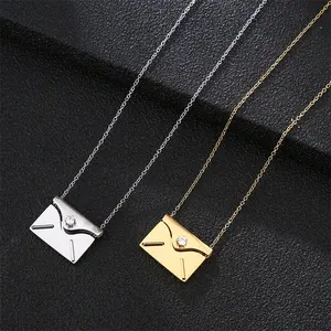 Hot selling fashion jewelry necklaces Valentine gift crystal envelope pendant charm necklace for women